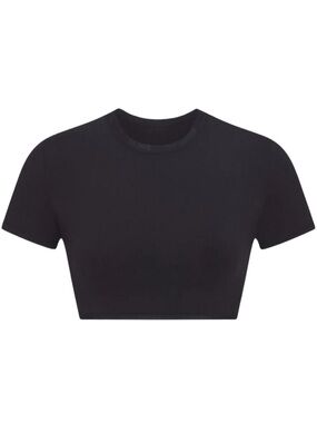 Skims Cotton Logo Super Cropped T Shirt in Soot